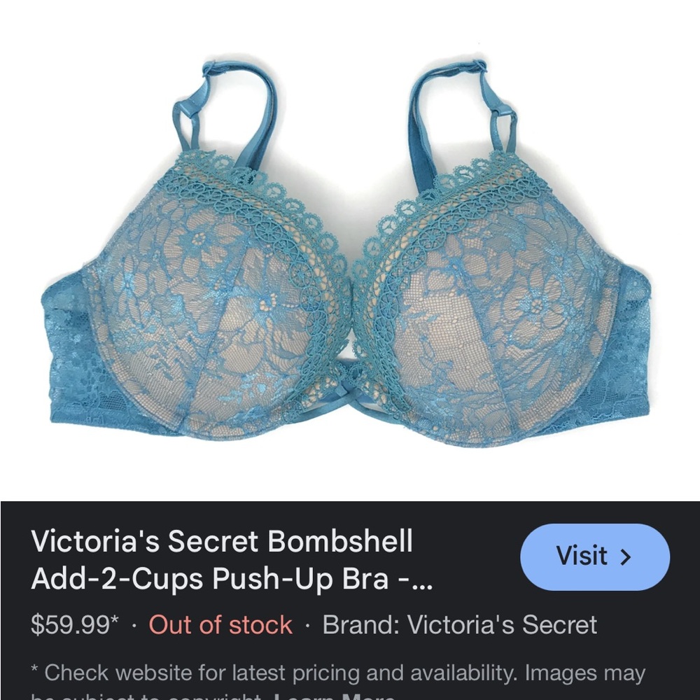 Victoria’s Secret Bombshell bra. Adds 2 cup sizes.